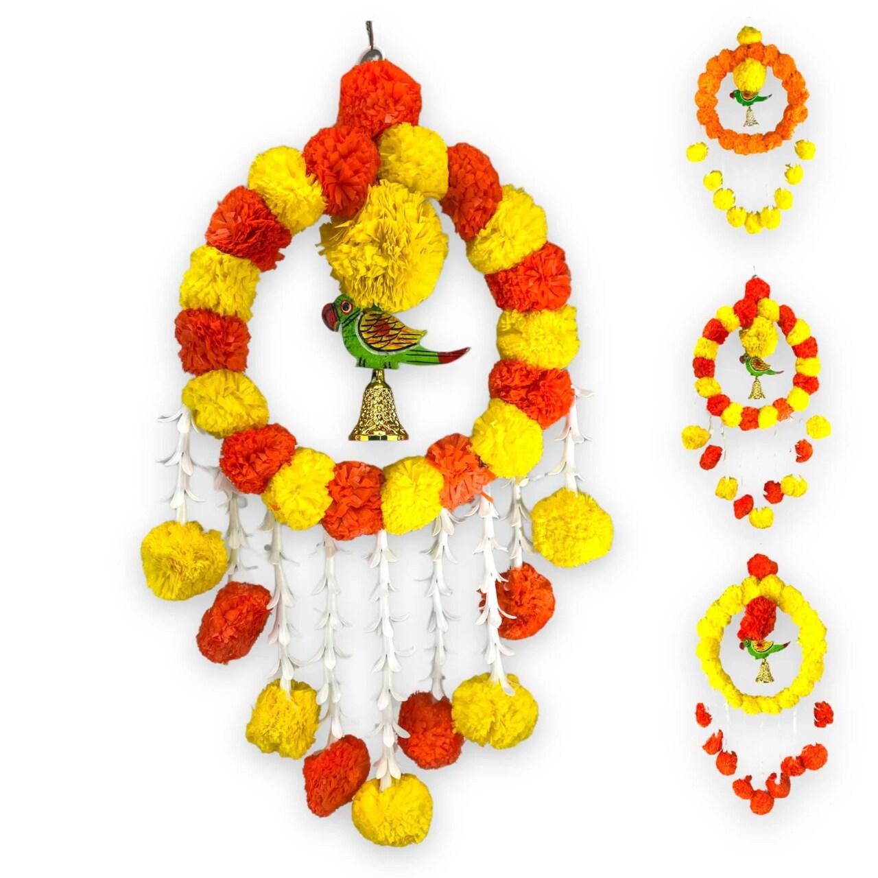 Pack of 1 Parrot Marigold Hanging Jhoomer Marigold Wall Hanging Artificial Flowers Wedding Garland Pooja Backdrop Indian Mehndi Decor Diwali Decor Latkan